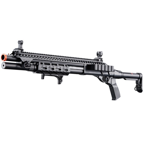 Golden Eagle M8875 3/6-Shot Pump Action CO2 Airsoft Shotgun w/ Flip Up Sights, M-LOK, Picatinny Rail & M4 Buffer Stock