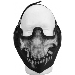 UK Arms Airsoft Metal Mesh Half Face Mask w/ Ear Pro - BLACK/SKULL