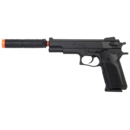 UK Arms Airsoft Full Size Spring Powered Pistol w/ Silencer - BLACK