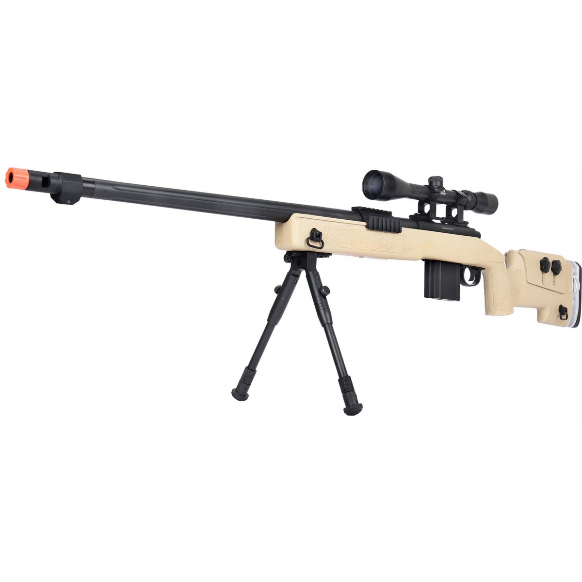 WellFire MB4417 M40A3 Bolt Action Airsoft Sniper Rifle w/ Scope & Bipod ...