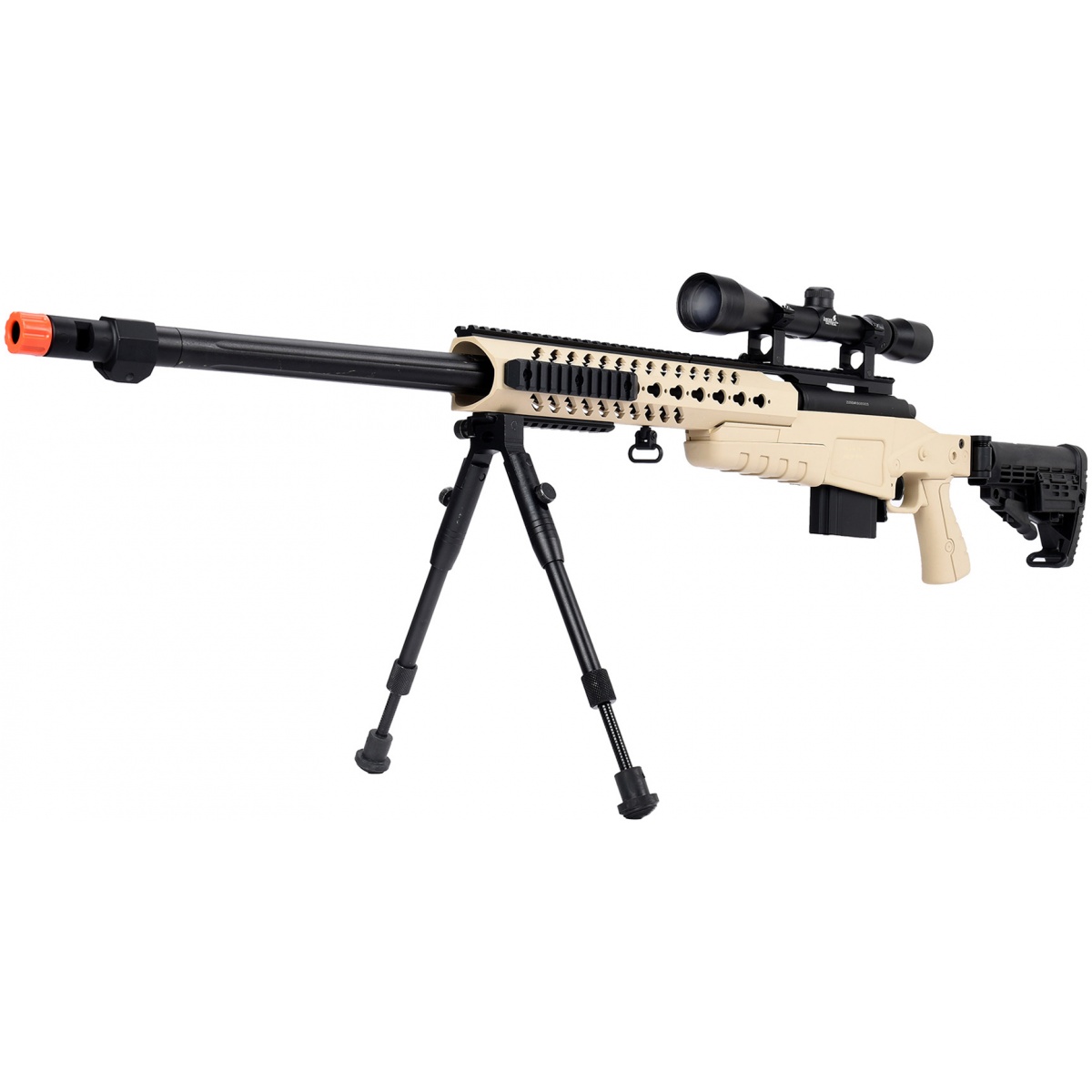 WellFire MB4418-1 Bolt Action Airsoft Sniper Rifle w/ Scope & Bipod ...